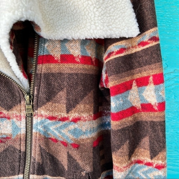 RALPH LAUREN JEANS SHERPA COLLAR NATIVE PRINT LIGHTWEIGHT ZIP JACKET SIZE MEDIUM - Picture 9 of 15